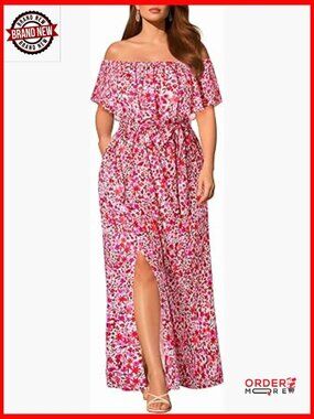 Plus Size Off Shoulder Maxi Dress with Pockets